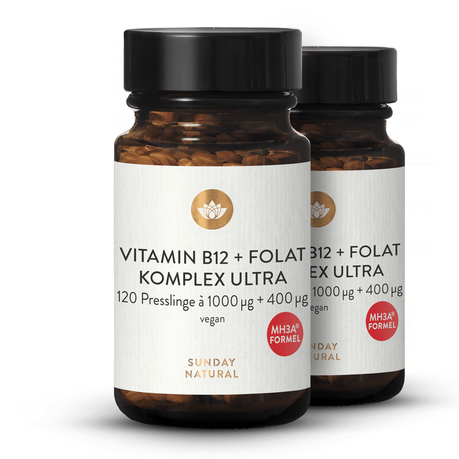 Vitamin B12 MH3A® + Folsäure (Folat) 1000µg + 400µg Presslinge 2x120 Tabletten