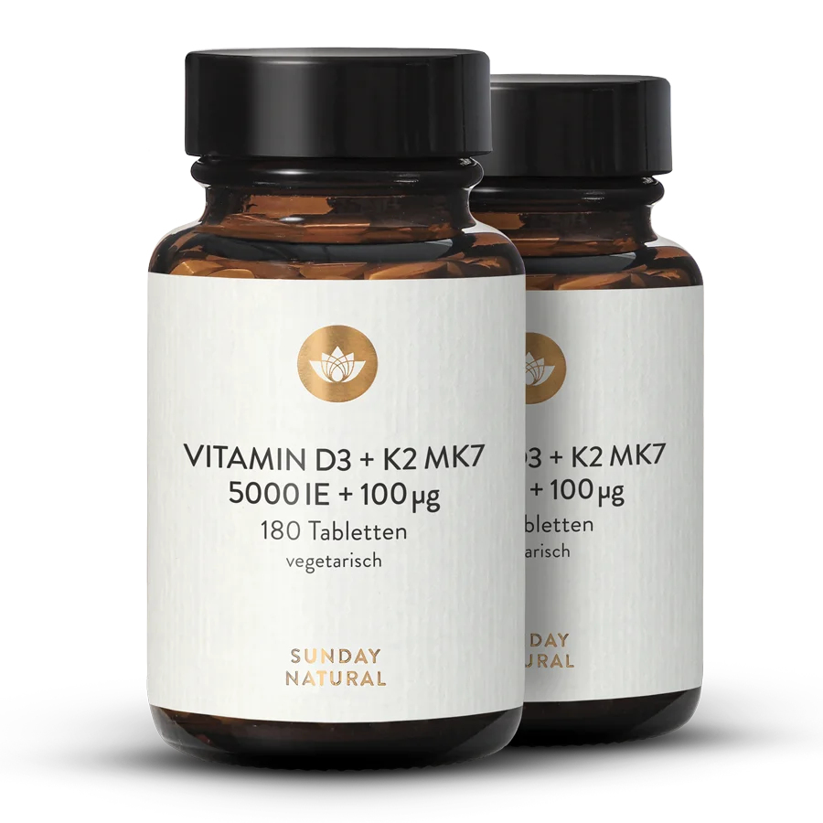 Vitamin D3 5.000IE +100µg K2 MK7 Hochdosiert 2x180 Tabletten