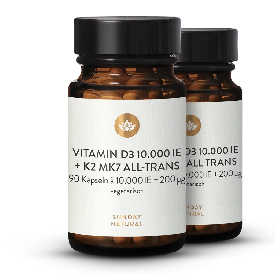 Vitamines D3 + K2 MK7 (10 000 UI + 200 µg) En Gélules 2 x 90 gélules