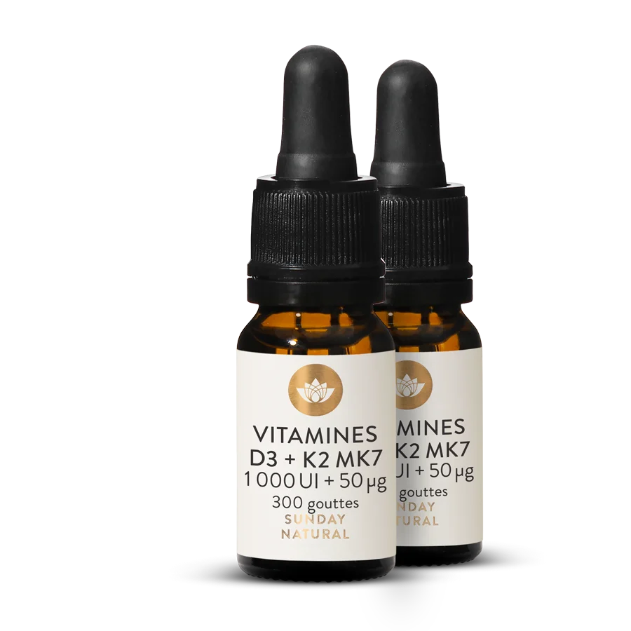 Vitamines D3 + K2 MK7 1 000 UI + 50 µg - 300 Gouttes 2 x 10 ml