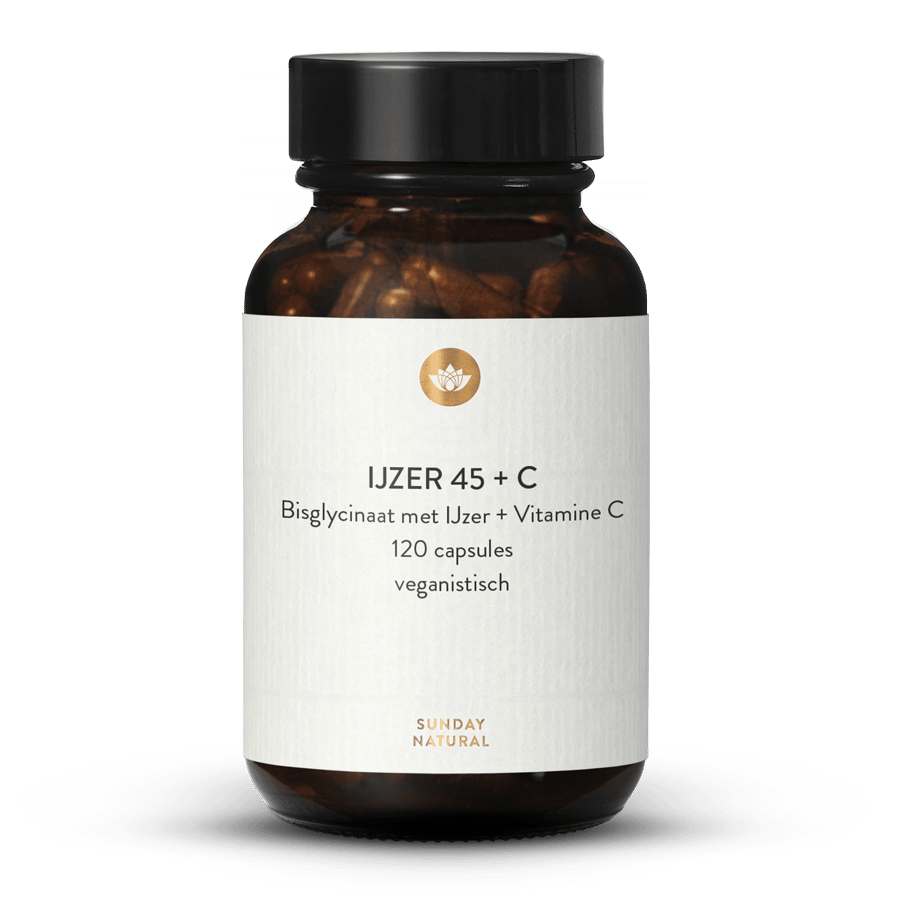 IJzerchelaat 45 mg IJzerbisglicynaat + Vitamine C natuurlijk 120 capsules