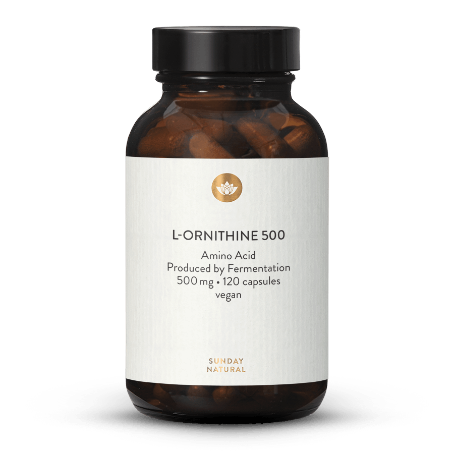 L-ornithin 500 mg kapsler fra fermentering, vegansk 120 kapsler