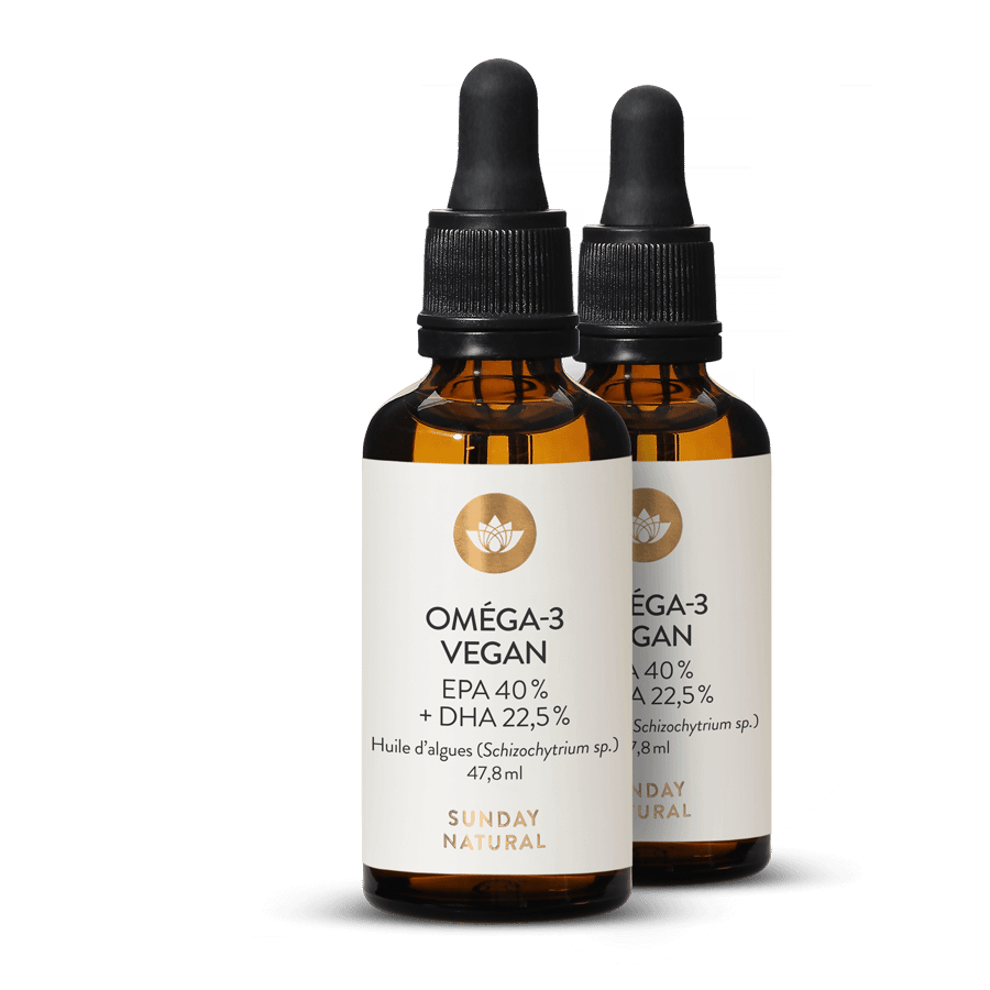 Huile Oméga-3 40 % EPA + 22,5 % DHA Vegan 2 x 47,8 ml