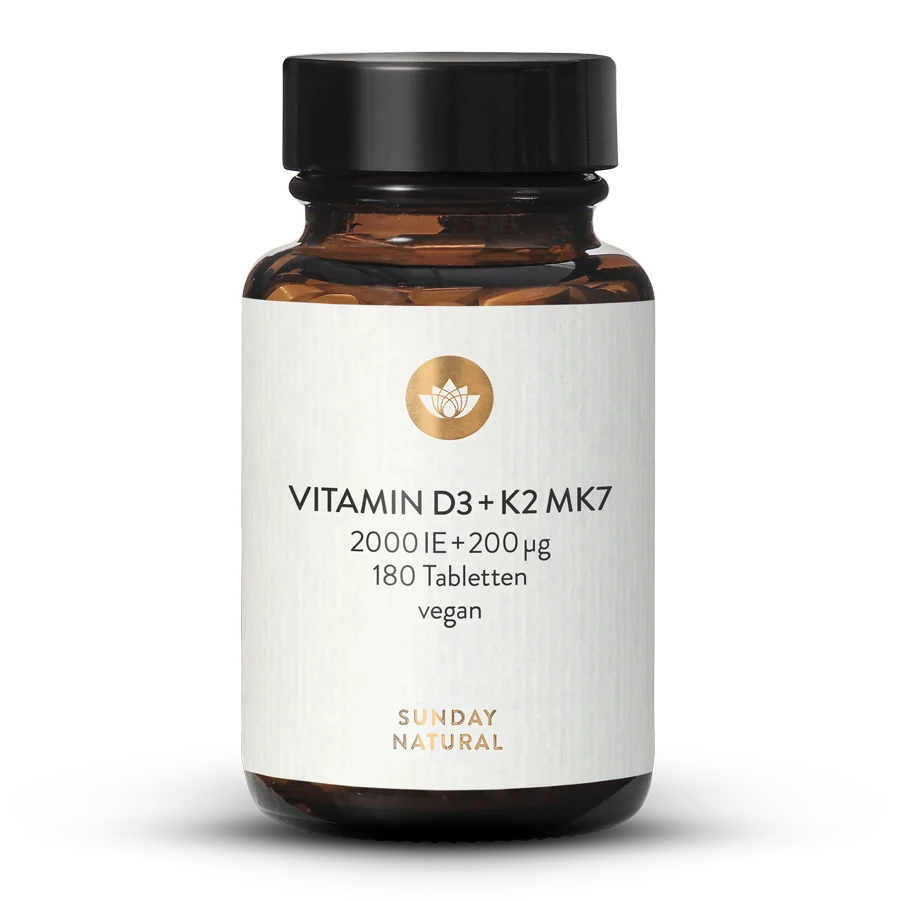 Vitamin D3 2.000IE +200µg K2 MK7 Hochdosiert 180 Tabletten