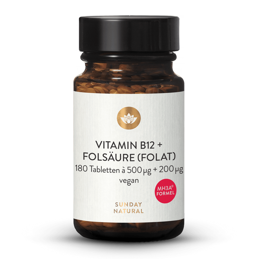 Vitamin B12 Mh3a® + Folsäure (Folat) 500µg + 200µg 180 Tabletten