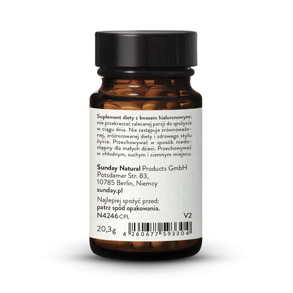 Kwas hialuronowy 250mg premium wegaski, z fermentacji