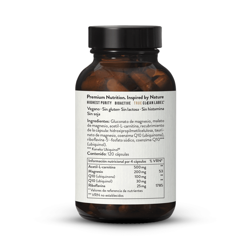 coenzima ubiquinol l-carnitina magnesio y d-ribosa Complejo con tres formas de vitamina B2 bioacti Sabor mandarina