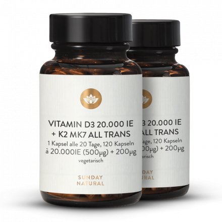 Vitamine D3 20 000 UI + K2 Mk7 200 µg
