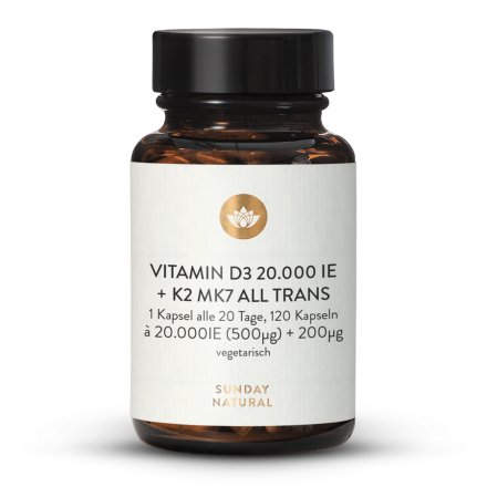 Vitamin D3 + K2 MK7 20.000 IE + 200 µg all trans Hochdosiert