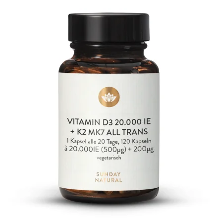 Vitamin D3 + K2 MK7 20.000IE + 200µg Kapseln