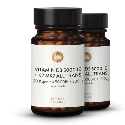 Vitamine D3 + K2 MK7 5000 Ui + 200µg All-Trans 120 Gélules