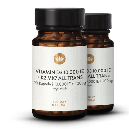 Vitamines D3 + K2 MK7 10 000 UI + 200 µg tout-trans, dosage élevé
