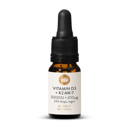 Vitamn D3 + K2 MK-7 5000 IU + 200 g Kapky, Vegan