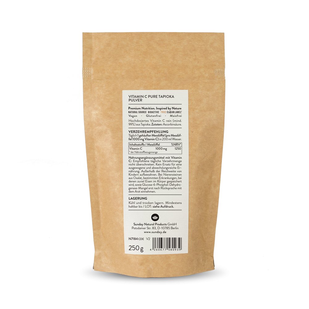 Vitamine C poeder Tapioca >99% hooggedoseerd 2x250g