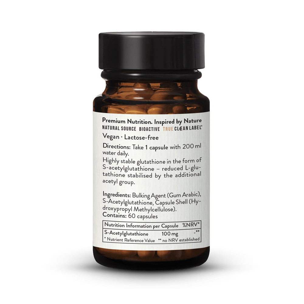 how much s acetyl glutathione per day Reduced S-Acetyl Glutathione 100mg. 60 Capsules