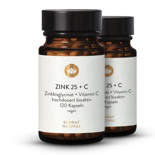 Zink 25mg Hochdosiert Zinkbisglycinat + Vitamin C Natrlich
