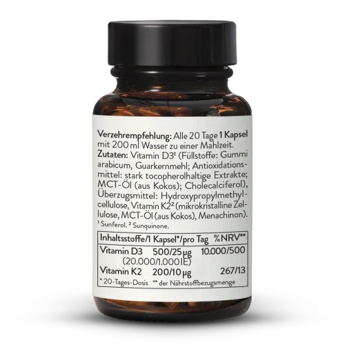Vitamin D3 + K2 MK7 20.000IE + 200g Kapseln