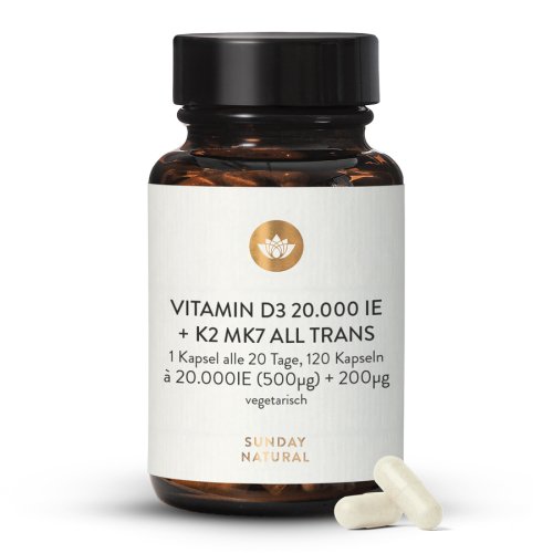Vitamines D3 + K2 MK7 20 000 UI + 200 µg dosage élevé