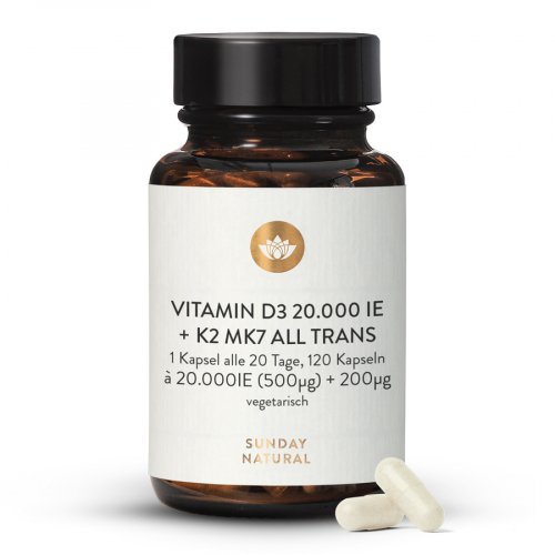 Vitamine D3 20 000 UI + K2 Mk7 200 µg