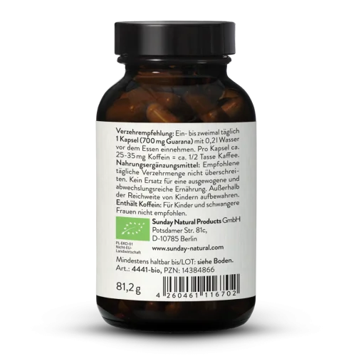 Bio Guarana Kapseln 700mg Kapseln 3,5-5% Koffein