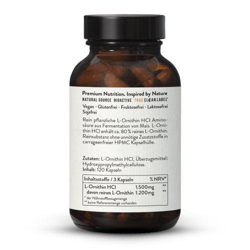 Vegan L-Ornithine 500mg Capsules, Produced by Fermentation