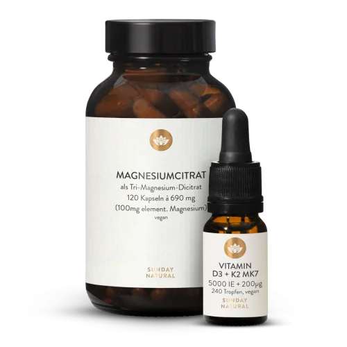 Coffret avantageux CITRATE DE MAGNÉSIUM ET VITAMINES D3 + K2  5000 UI + 200 µg, vegan