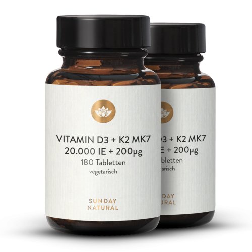 Vitamines D3 + K2 MK7 20 000 UI + 200 µg tout-trans dosage élevé