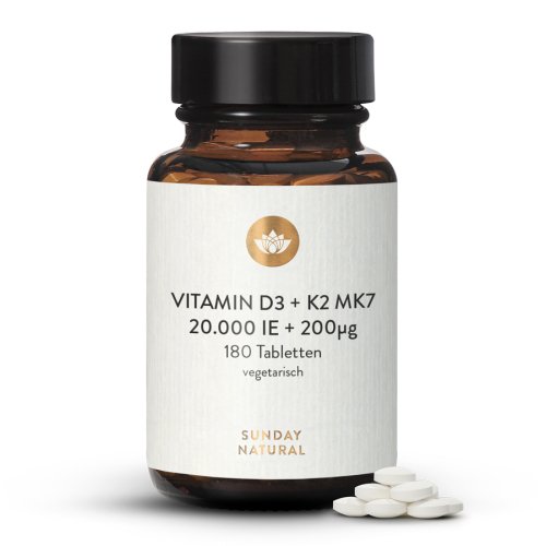 Vitamin D3 + K2 MK-7 All-Trans 20 000 IU + 200µg 180 Tablets