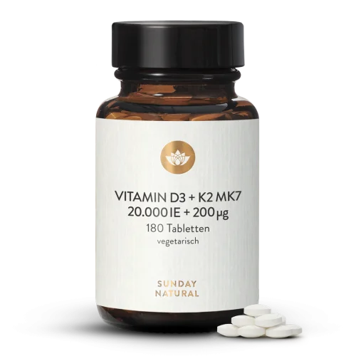 Vitamin D3 + K2 MK7 20.000IE + 200g Tabletten