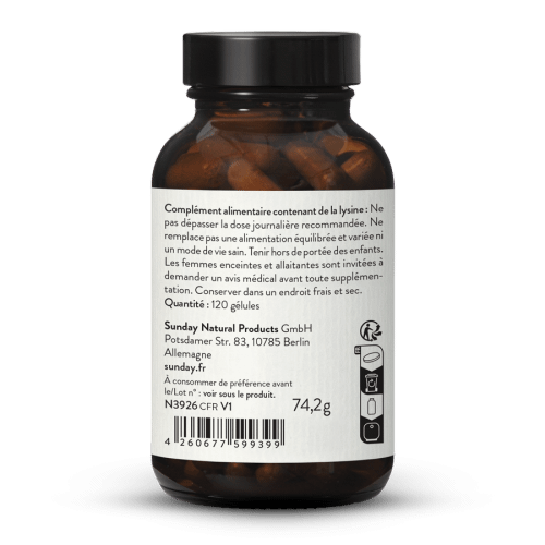 L-Lysine 500 en glules, issue de la fermentation, vegan