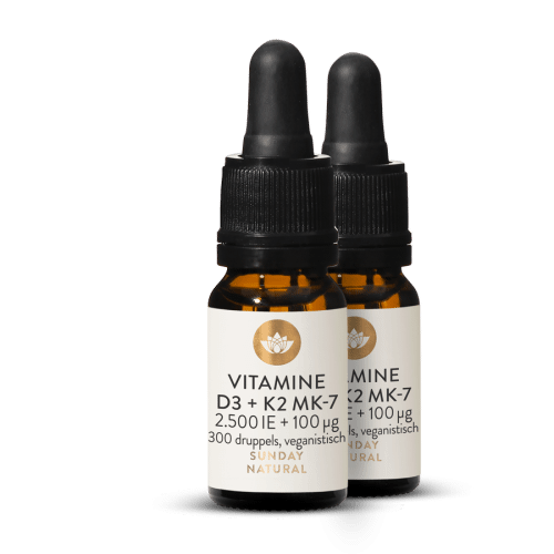 Vitamine D3 + K2 MK7 62,5 g / 2500 IE + 100 g Druppels, Vegan