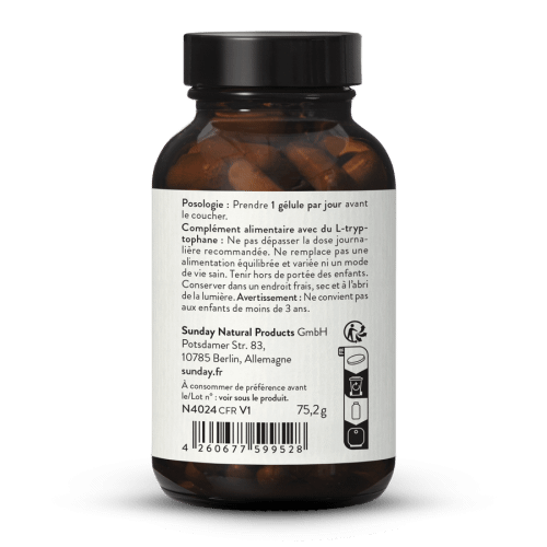 L-tryptophane 500 en glules, issu de la fermentation, vegan