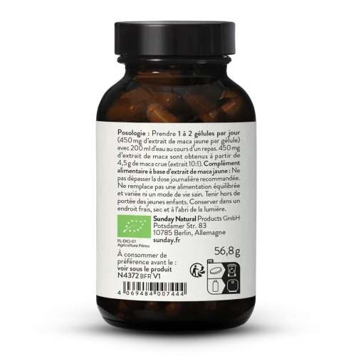 Glules d'extrait de maca jaune 4 500 mg 10:1