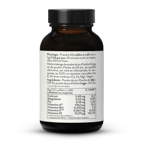Mlange en poudre de jus d'herbe de bl + orge bio