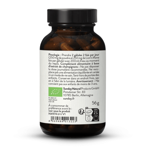 Hericium bio poudre + extrait - 90 glules