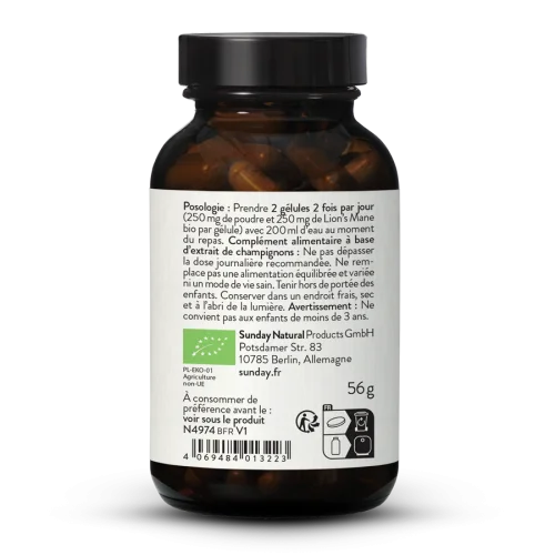 Hericium bio poudre + extrait - 90 glules
