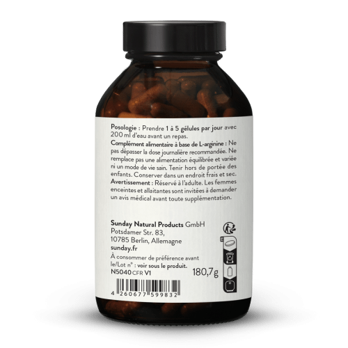 L-arginine Base en glules, issue de la fermentation, vegan