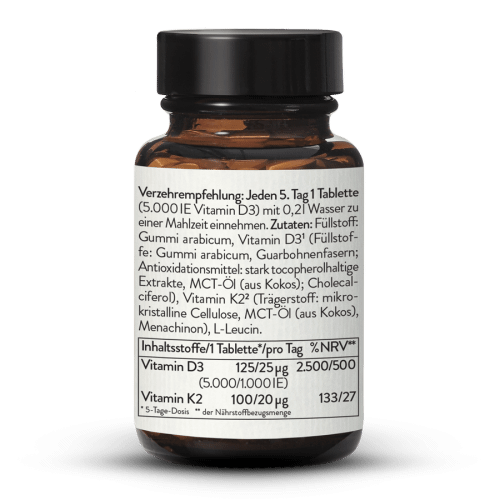 Vitamin D3 5.000IE +100µg K2 MK7 Hochdosiert