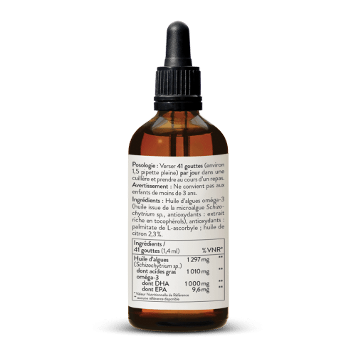Huile omga-3 - 77 % DHA + 0,7 % EPA - Vegan