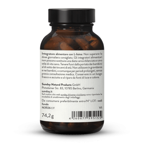 L-lisina 500 in capsule da fermentazione, vegana