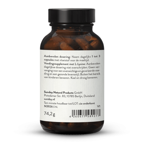L-lysine 500 capsules uit fermentatie vegan