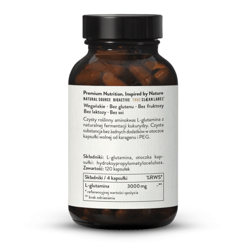L-glutamina 750 kapsuki z fermentacji, wegaskie