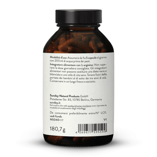 L-arginina base in capsule da fermentazione, vegana