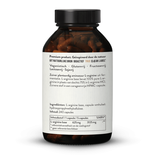 L-Arginine Base capsules uit fermentatie, vegan