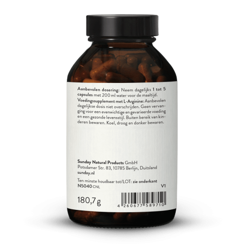L-Arginine Base capsules uit fermentatie, vegan