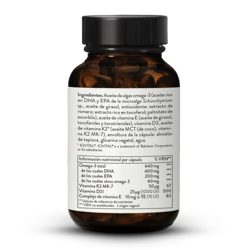 Omega 3 con vitamina D3 + K2 + E, vegano