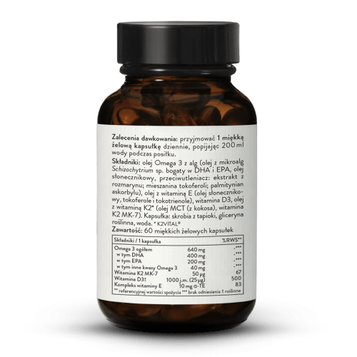 Omega 3 plus witamina D3 + K2+ E wegaskie