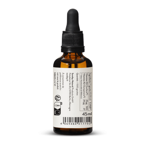 Vitamines D3 + K2 MK7 (1000 UI + 20 g) - 1500 gouttes