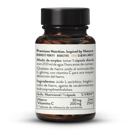 Quelato de hierro 30mg bisglicinato + vitamina C