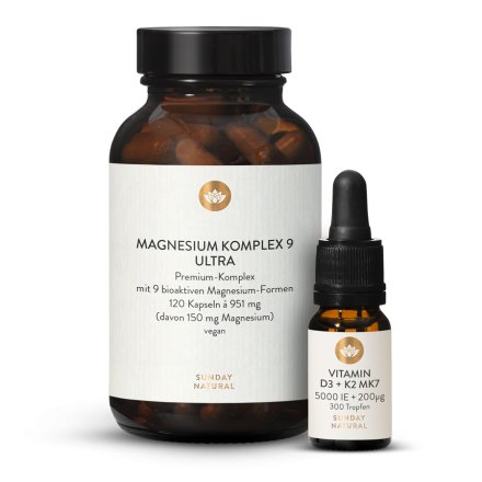 Magnsium 9 Ultra + vitamines D3/K2 MK7 (5000 UI + 200 g)